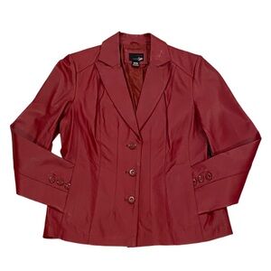East 5th Red Genuine Leather Jacket Women’s Size Large Lined Button Down Coat